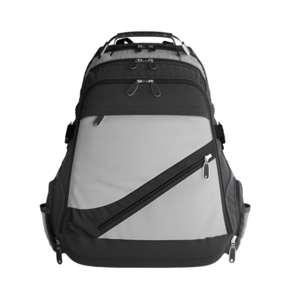 Çoklu kompartımanları olan şık, modern bir sırt çantası ve konfor ve seyahat için şık bir tasarım..