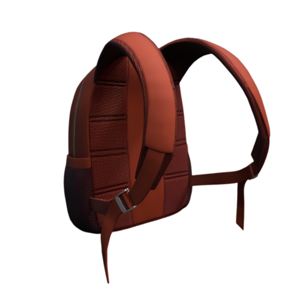 Günlük kullanım ve kolaylık için tasarlanmış şık kırmızı bir sırt çantası..