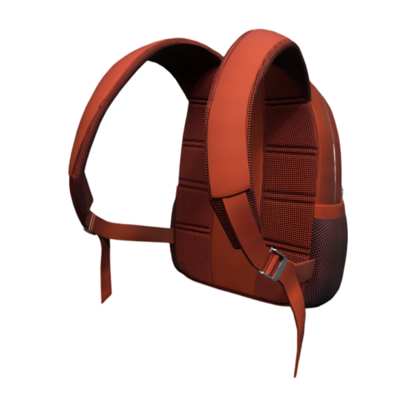 Kitap ve esasları rahatça taşımak için tasarlanmış şık turuncu bir sırt çantası..