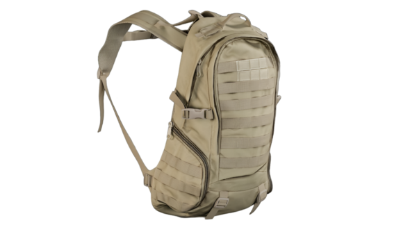 Açık hava aktiviteleri ve askeri kullanım için tasarlanmış, birden fazla kompartıman ve kayışlı bir taktik sırt çantası..