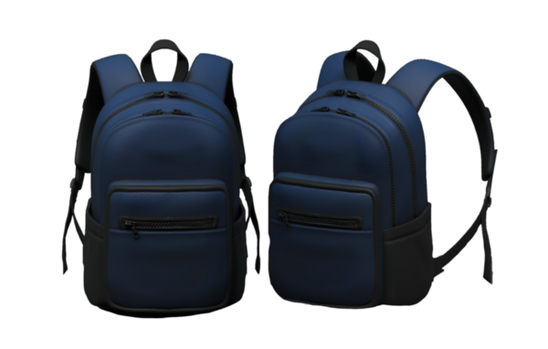 Gündelik kullanım için tasarlanmış şık mavi bir sırt çantası. Birden fazla bölmesi ve parlak bir tasarımı var..