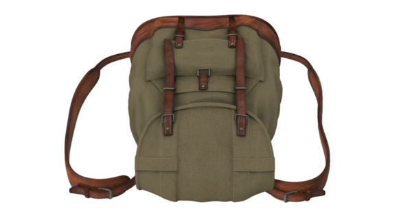 Kumaş gövdeli, deri kayışlı şık bir sırt çantası. Seyahat ve açık hava aktiviteleri için ideal..