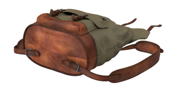 Seyahat ve açık hava aktiviteleri için tasarlanmış kumaş ve deri kombinasyonu içeren şık bir sırt çantası..