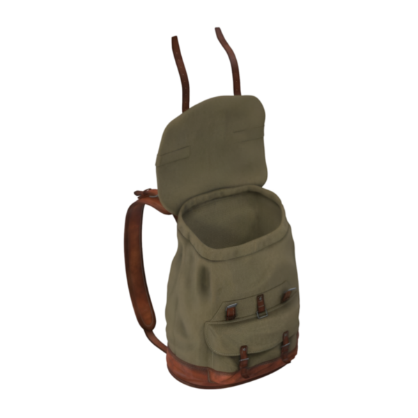 Kişisel eşyaları taşımak için tasarlanmış, ön cepleri ve kapağı olan yeşil bir sırt çantası..