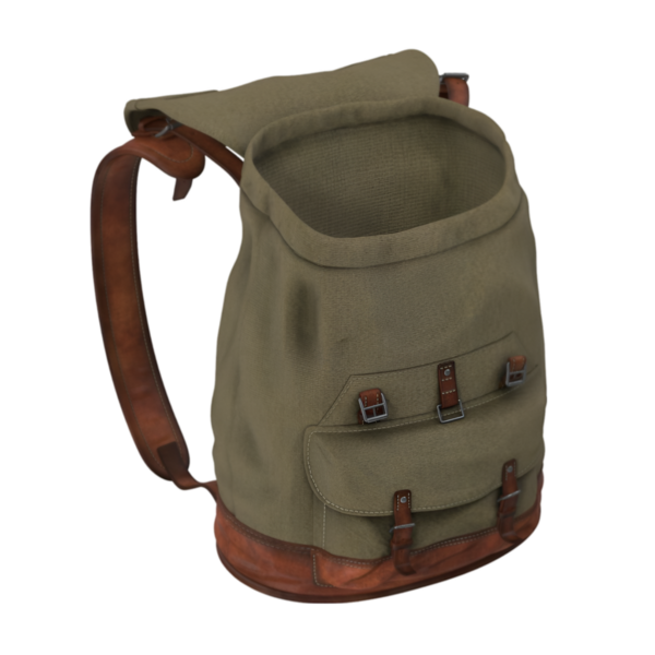 Havalı, işlevsel bir sırt çantası, branda bir vücut ve deri aksanlı, seyahat ve açık hava aktiviteleri için ideal..