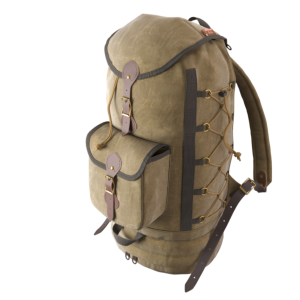 Açık hava maceraları ve seyahatler için tasarlanmış dayanıklı, antika bir sırt çantası..