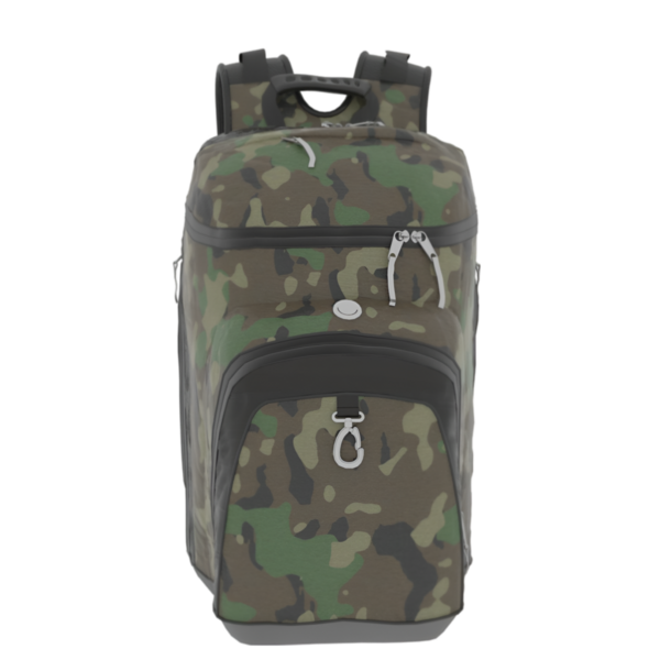 Açık hava aktiviteleri için tasarlanmış bir kamuflaj sırt çantası, etkin depolama ve erişilebilirlik için birden fazla kompartıman ve fermuar içeriyor. Yürüyüş, kamp ve taktik görevler için mükemmel..