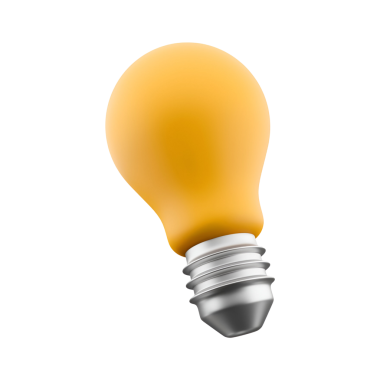 Metalik tabanlı sarı bir ampul, aydınlatmayı sembolize ediyor.
