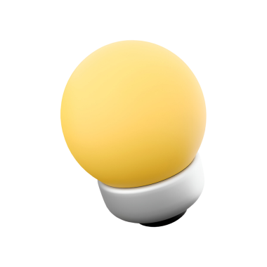 Minimalist bir lamba tasarımı. Üzerinde yuvarlak sarı bir ampul var.