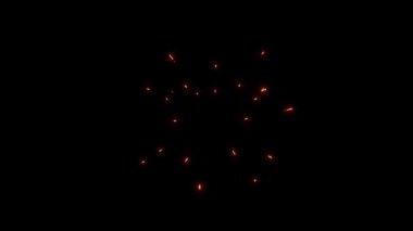 Dinamik patlamalar, turuncu ve sarı parçacıklarla siyah bir arkaplanda canlanıyor.