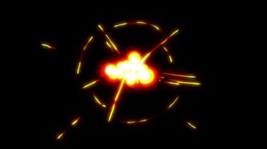 Dinamik ateşli kıvılcımlarla dolu canlı çizgi film patlama sahnesi