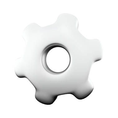 Merkezi delikli, mekanik veya mühendislik kavramlarını temsil eden üç boyutlu bir beyaz dişli simgesi.