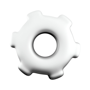 Boş merkezli beyaz dişli bir nesne, genellikle ayarları veya ayarları sembolize etmek için tasarımda kullanılır.