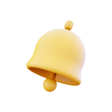 Dijital arayüzlerde sıklıkla kullanılan, uyarıları veya uyarıları sembolize eden 3 boyutlu sarı bir çan.