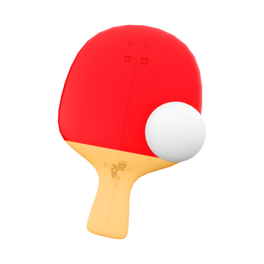 Bir ping pong raketi ve topu, genellikle masa tenisinde oyun ve pratik için kullanılır..