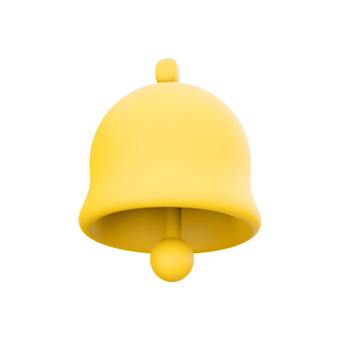 Biçimlendirilmiş sarı bir zil, genellikle uyarılar veya uyarılar için simge olarak kullanılır.