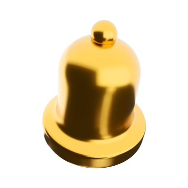 Parlak altın bir çan, tipik olarak dikkat çekmek veya hizmet etmek için çeşitli ayarlarda kullanılır..