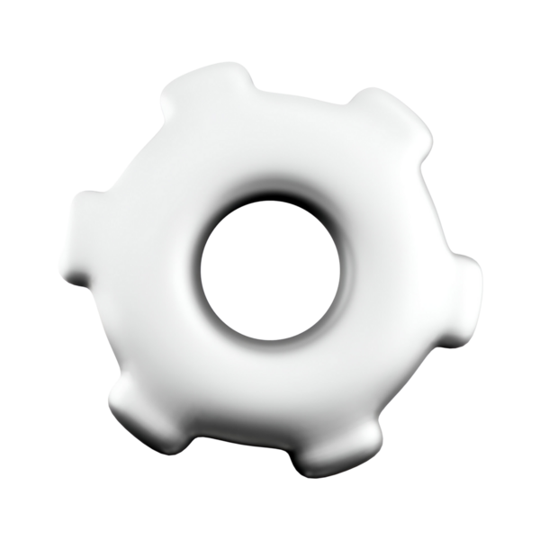 Boş merkezli beyaz dişli bir nesne, genellikle ayarları veya ayarları sembolize etmek için tasarımda kullanılır.