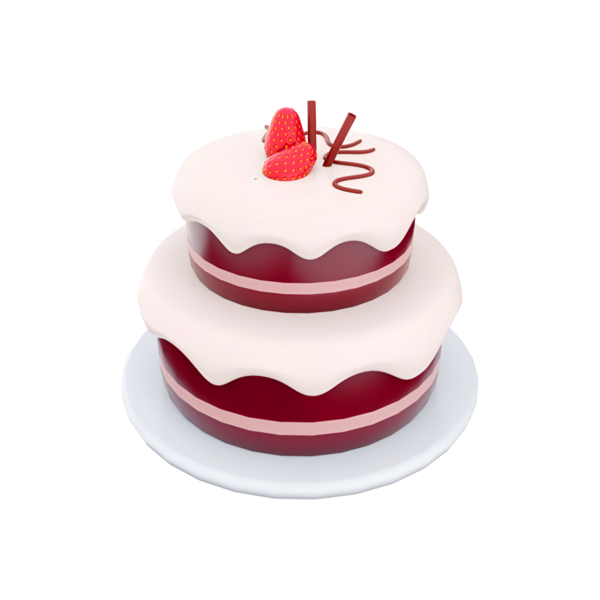 İki katlı pasta. Süsleme, çilek ve çikolata bukleleriyle süslenmiş. Kutlama ve tatlı için mükemmel..