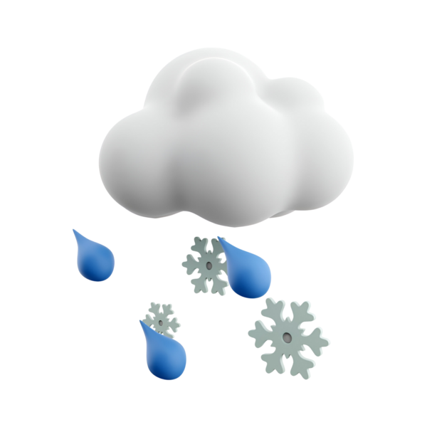 Soğuk hava koşullarını temsil eden yağmurlu ve kar taneli bir bulutun stilize bir örneği..