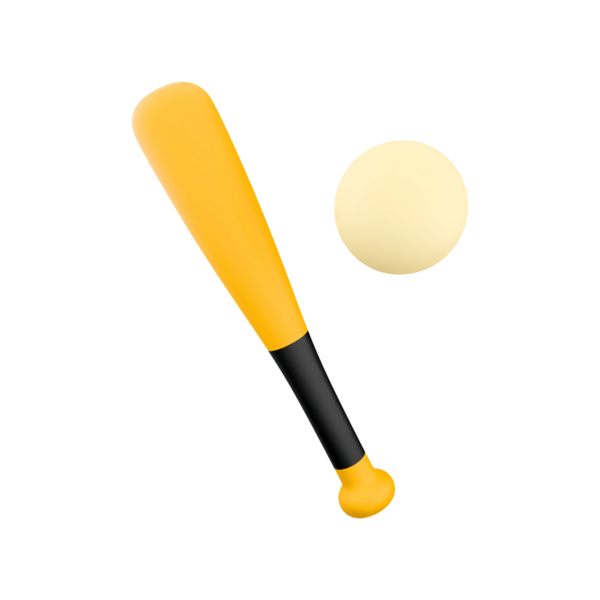 Sarı bir beyzbol sopası ve beyaz bir top. Genellikle beyzbol sporunda vururken ve oynarken kullanılır..