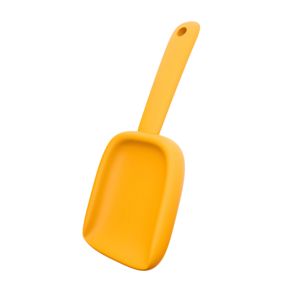 Parlak sarı kepçe yemek servisi ya da nakliyesi için tasarlandı..