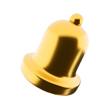 Pürüzsüz yüzeyi olan parlak altın bir çan, genellikle tebligat ya da dekoratif bir element olarak kullanılır..