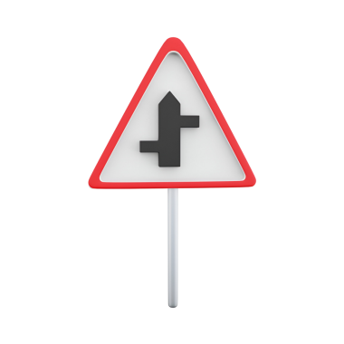 Potansiyel tehlike veya inşaat alanını gösteren üçgen yol işareti.