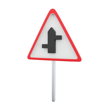 İleride trafik güvenliği ve seyrüsefer için tasarlanmış bir kavşağı veya kavşağı gösteren üçgen bir yol işareti.