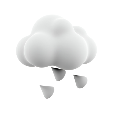 Yağmur damlalarıyla biçimlendirilmiş beyaz bulut, yağmurlu havayı temsil ediyor..