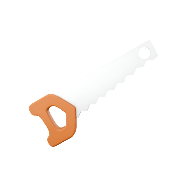 Plastik saplı basit bir el testeresi, odun kesmek veya diğer malzemeler için tasarlanmış..