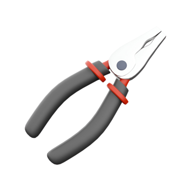 Çeşitli görevlerde nesneleri kavramak ve yönlendirmek için kullanılan gri saplı ve kırmızı aksanlı bir pense çifti..