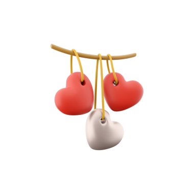 Aşkı ve sevgiyi sembolize eden, bir ipe asılı üç kalp şeklinde süs koleksiyonu..