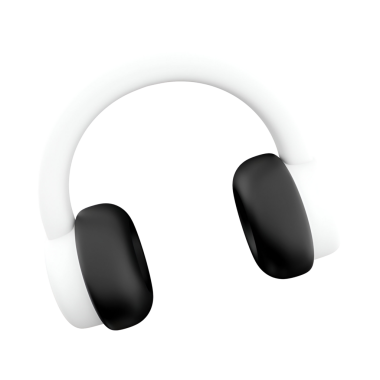 Müzik ve ses keyfi için ideal, siyah ve beyaz renkli parlak bir tasarıma sahip bir çift modern kulaklık..