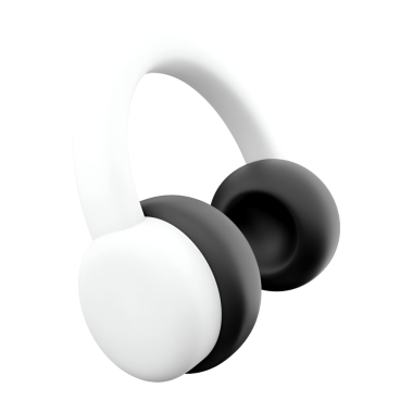 Müzik ve ses keyfi için ideal, beyaz bantlı ve siyah kulaklıklı parlak bir tasarıma sahip modern bir kulaklık..