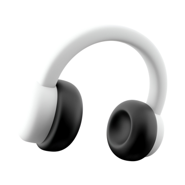 Müzik ya da ses içeriğini dinlemek için ideal siyah-beyaz renk şemasını içeren minimalist bir kulaklık tasarımı.