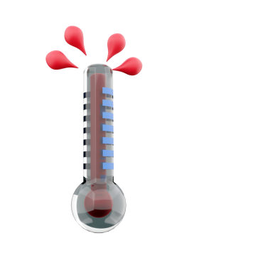 Damlacıklarla sıcaklık seviyelerini gösteren, ölçüm ya da hava durumunu temsil eden dijital bir termometre grafiği.