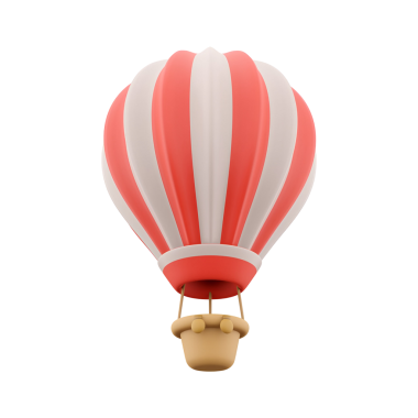 Kırmızı ve beyaz çizgili renkli bir sıcak hava balonu, gökyüzündeki macera ve eğlenceyi simgeliyor..