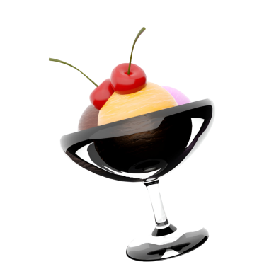 Renkli bir dondurma bardakta servis edilir, kirazla kaplı, tatlı bir ikram için mükemmel..