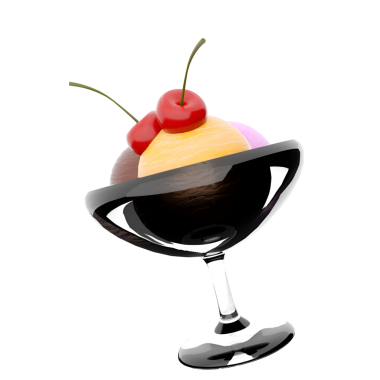 Bir bardakta sunulmuş lezzetli bir tatlı, üzerinde kirazlı dondurma var..