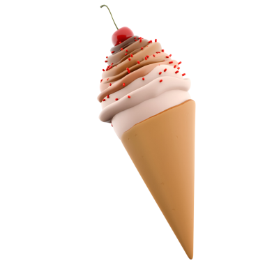 Üzerine vişne ve şeker serpiştirilmiş lezzetli bir dondurma külahı. Sıcak bir günde tatlı ikram etmek için mükemmel..