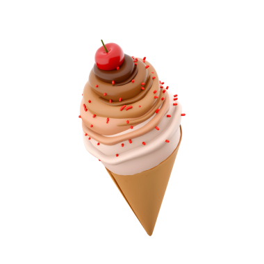 Çikolatalı ve kirazlı leziz bir dondurma külahı. Eğlenceli bir ikram için üzerine kırmızı soslar serpiştirilmiş..