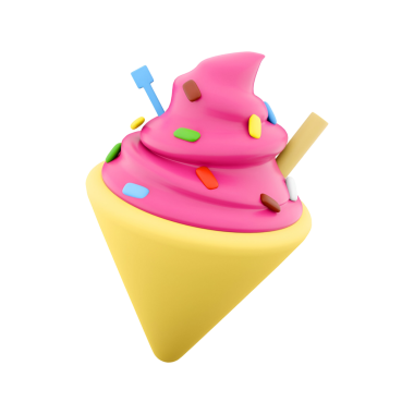 Renkli bir dondurma külahı, üzerine pembe dondurma ve serinletici bir tat katar..