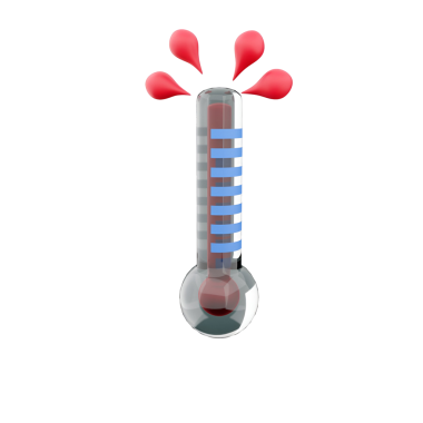 Sıvı seviyesinde sıcaklık ve damlacıkları gösteren bir termometre grafiği, ısı veya ölçümü sembolize eder..