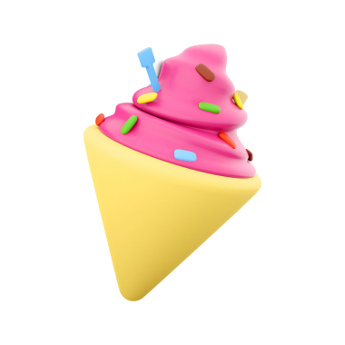 Rengarenk serpiştirilmiş sarı bir külahta canlı pembe servis dondurması. Yaz ziyafetleri için mükemmel..