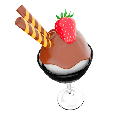 Çilekli ve bardakta çikolata çubuklarıyla kaplı lezzetli bir çikolatalı dondurma..