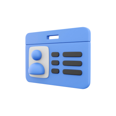 Fotoğraf için bir yer tutucu ve kişisel bilgiler için metin alanları içeren mavi bir kimlik kartı.