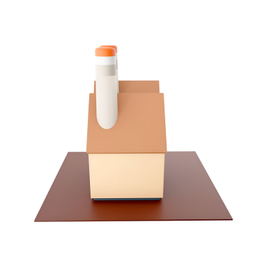 Düz bir yüzeyde bacası olan bir evin stilize edilmiş bir tasviri, muhtemelen resimleme veya grafik amaçlar için tasarlanmış..