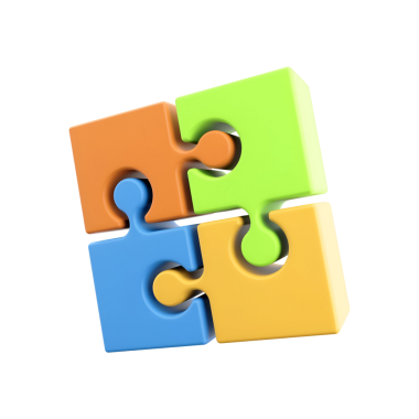 Problem çözmeyi ve işbirliğini sembolize eden renkli bir bulmaca parçası düzeneği.