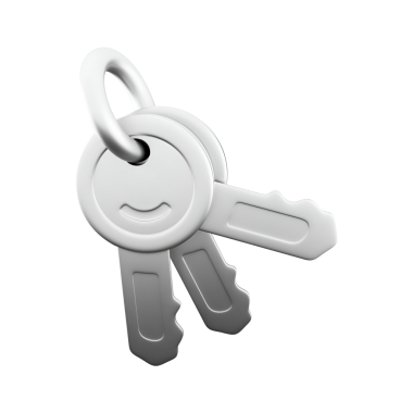 Bir anahtarlığa iliştirilmiş üç gümüş anahtarlık, güvenlik ve erişimi simgeliyor..